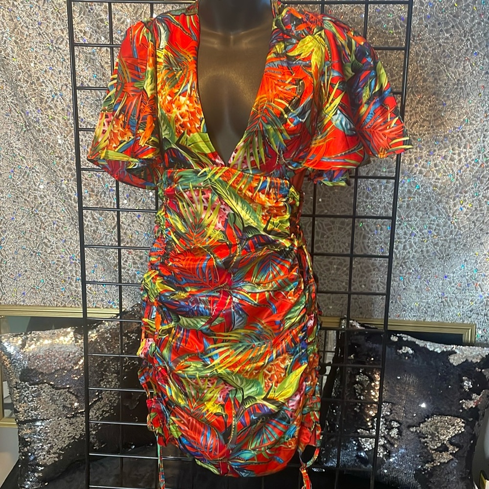 Paradise print dress zip back